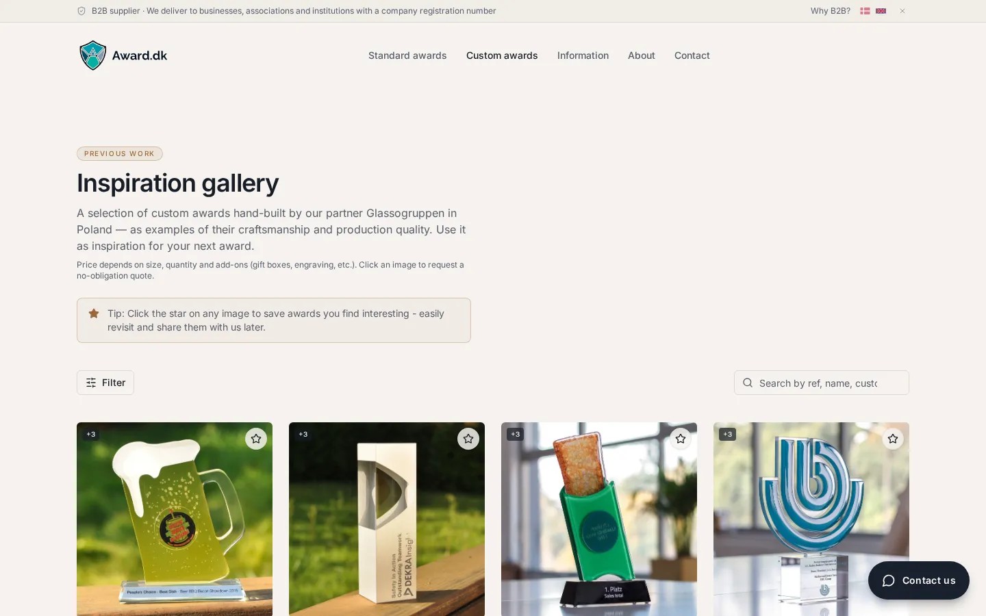 Inspirationsgalleri med specialfremstillede awards
